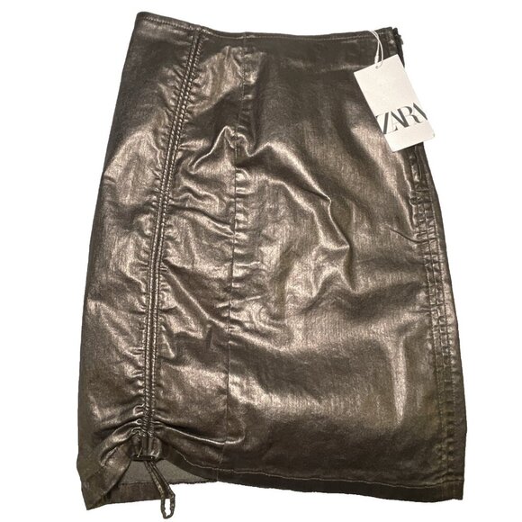 Zara Size XS Faux leather Silver Skirt NWT - Picture 5 of 8